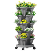 Green Fingers Raised Garden Bed 5 Tier Vertical Garden Grey Strawberry Stackable Planters Herbs Petunias