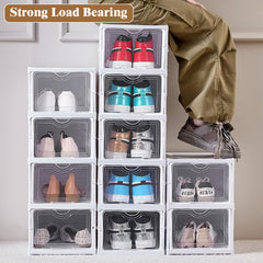 CARLA HOME 3-Tier Stackable Shoe Storage Box Organizer with Clear Door for Closet, Entryway or Cabinet