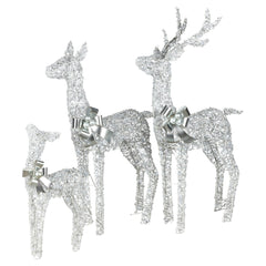 Christabelle Christmas Reindeer Display Set 3 Indoor & Outdoor Decorations Acrylic Beads Cool White LED Lights Silver