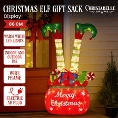 Christabelle Elf in Gift Sack Christmas Display Warm White LED Lights 86cm for Decoration w/Wire Frame Construction
