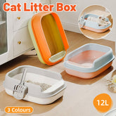 12L Semi Enclosed Large Cat Litter Box with Delivery Shovel Easy Clean Toilet - White-Grey