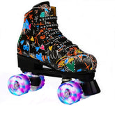 Double Row Four-wheel Roller Skating Shoes for Adult Children - Size 36 - Flash Wheel Black
