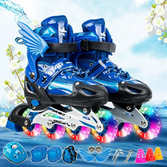 Adjustable Kids Roller Skates Set - Flash Wheels Size m - Blue