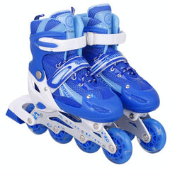 Flash Straight Row Roller Skating Shoes Suit for Kids and Adults - Medium Size - Blue