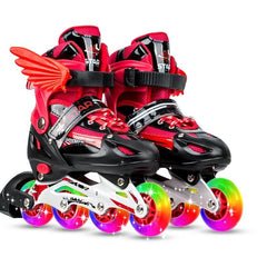 Adjustable Kids Roller Skates Set - Flash Wheels Size m - Red