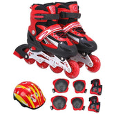 Flash Straight Row Roller Skating Shoes Suit for Kids and Adults - Medium Size - Red