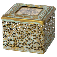 Ornate Square Trinket Box w Photo Lid 11cm