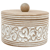 Round Carved White Trinket Box w/ Lid 17x14cm
