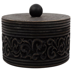 Nero Round Carved Trinket Box w/ Lid 17x14cm