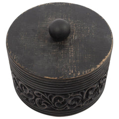 Nero Round Carved Trinket Box w/ Lid 17x14cm