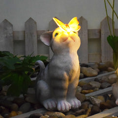Cats and Butterflies Charming Solar-Powered Animal Garden Statue - Waterproof Resin Figurine with Glowing LED Accents