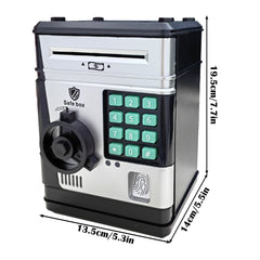 Electronic Piggy Bank Safe Box for Kids - Automatic Bill & Coin Bank with Password Protection, Music & Lights(black)