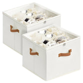 2 Pack Shoe Organizer Zipper Clear Lid Fabric Shoe Storage Box Space Saving Beige Shoe Holder for Closet and Adjustable Dividers Fits up to 16 Pairs