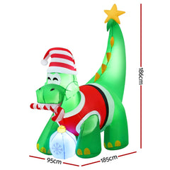 Jingle Jollys Christmas Inflatable Dinosaur 1.86M Height LED Decorations Illuminated