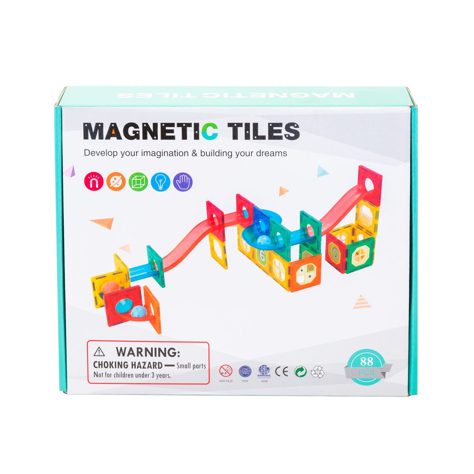 88 Pcs non-toxic STEM Educational, Durable Magnetic Tiles/Puzzle with Storage Bag