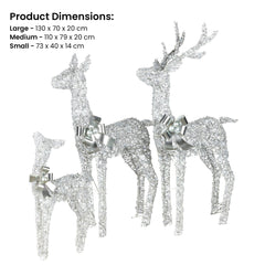 Christabelle Christmas Reindeer Display Set 3 Indoor & Outdoor Decorations Acrylic Beads Cool White LED Lights Silver