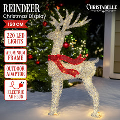 Christabelle Large 1.5m Christmas Reindeer Outdoor Indoor Light-Up Display Decoration Lawn Statue LED Lights Red Bow