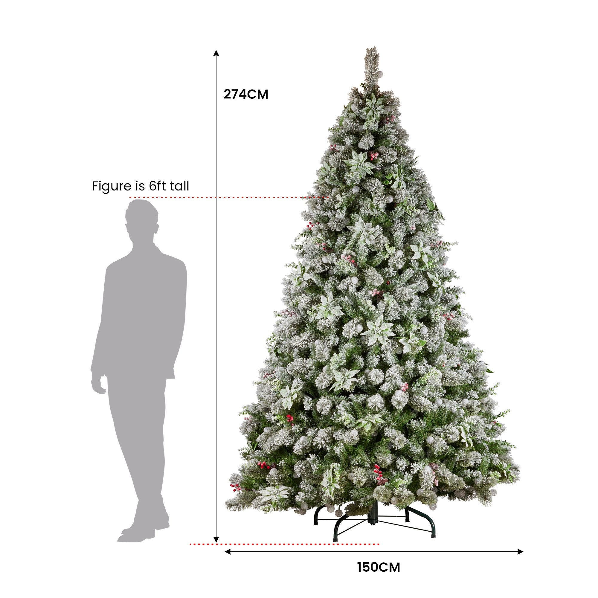 Christabelle Snowy Crown Pine 2.7m Multicolour Pre-Lit Christmas Tree with 2429 Tips