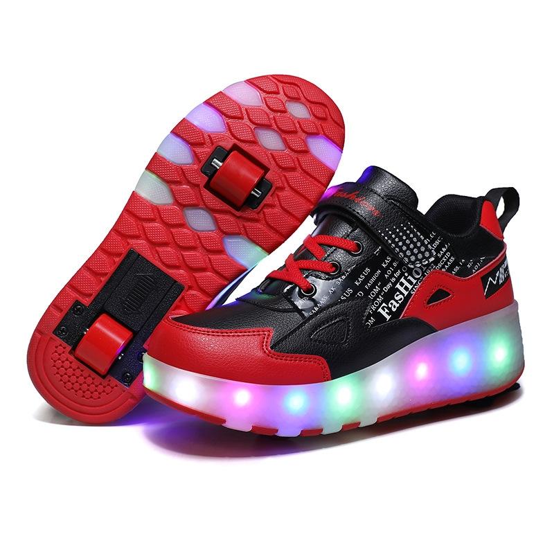 27 Rechargeable Light Skating Shoes for Kids with Two Wheels - Pink