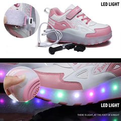 27 Rechargeable Light Skating Shoes for Kids with Two Wheels - Pink