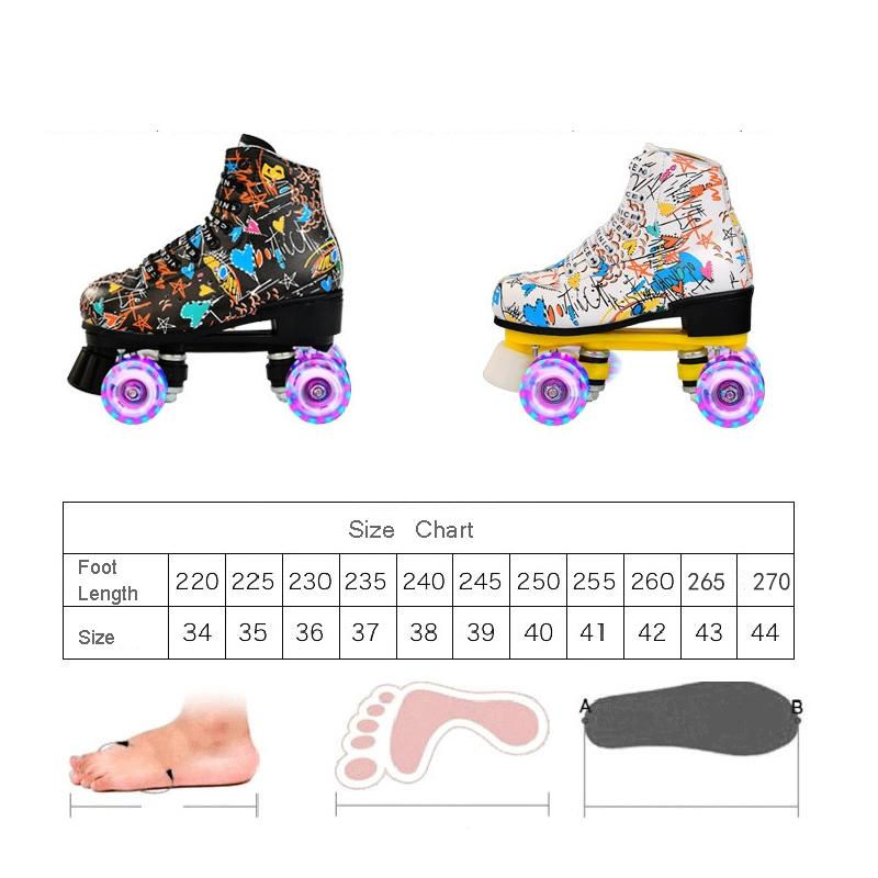 Double Row Four-wheel Roller Skating Shoes for Adult Children - Size 35 - Flash Wheel White