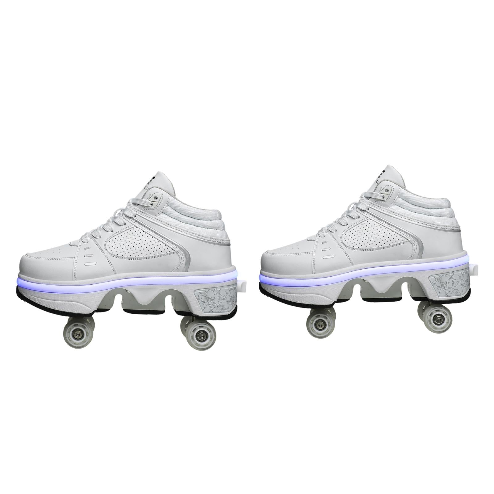 Versatile Double Row Rune Roller Skates - Size 35 - Low-Top Without Light (White)