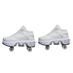 Versatile Double Row Rune Roller Skates - Size 35 - Low-Top Without Light (White)