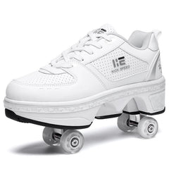 Versatile Double Row Rune Roller Skates - Size 35 - Low-Top Without Light (White)