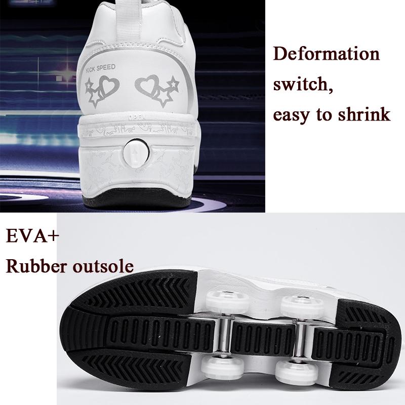 Versatile Double Row Rune Roller Skates - Size 35 - High-Top With Light (White)