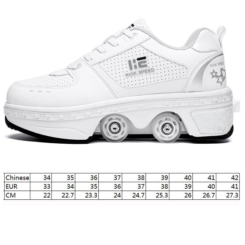 Versatile Double Row Rune Roller Skates - Size 35 - High-Top With Light (White)