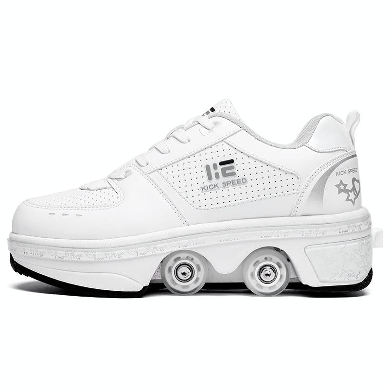 Versatile Double Row Rune Roller Skates - Size 35 - High-Top With Light (White)