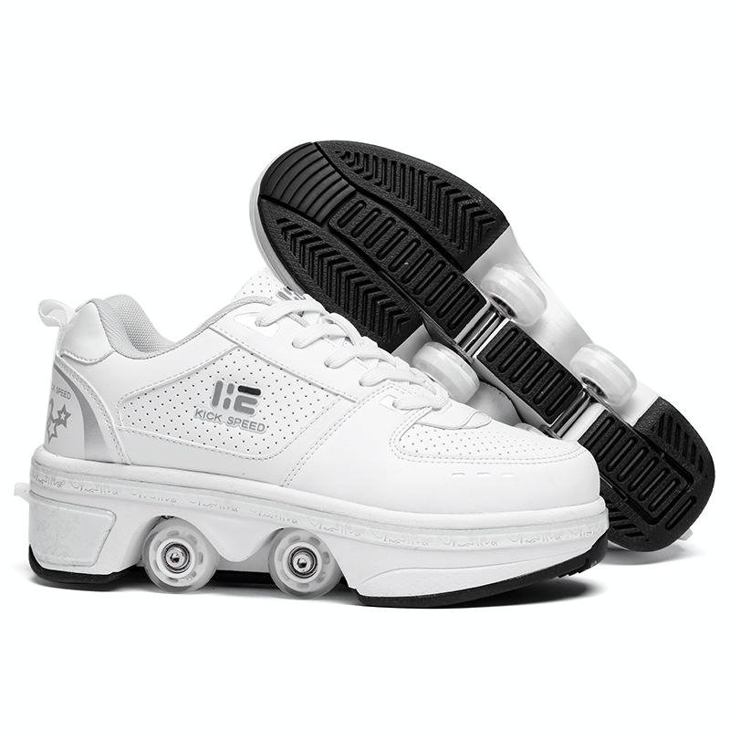 Versatile Double Row Rune Roller Skates - Size 35 - High-Top With Light (White)