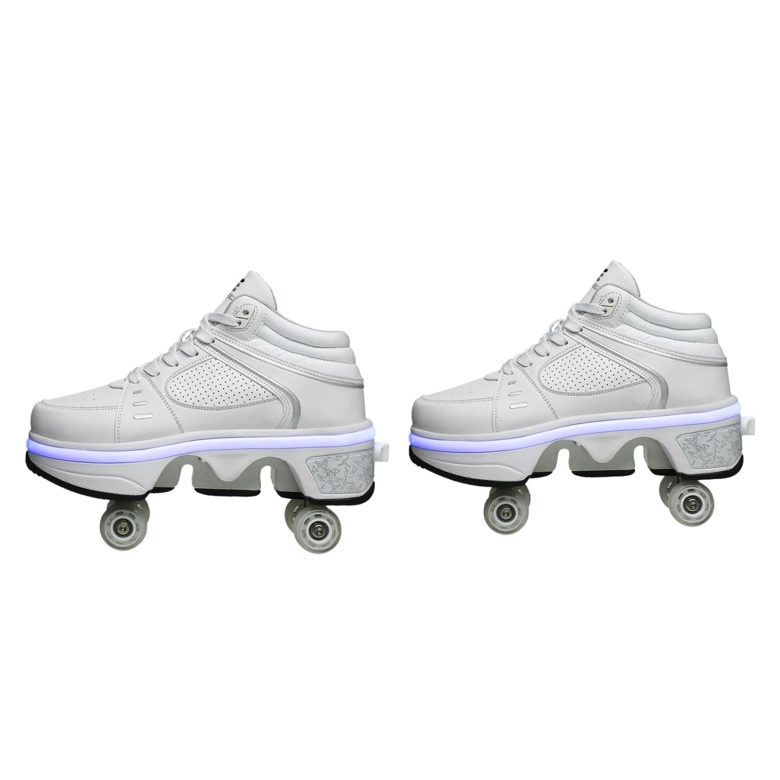 Versatile Double Row Rune Roller Skates - Size 39 - High-Top With Light (White)