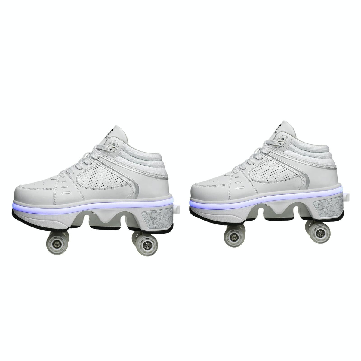 Versatile Double Row Rune Roller Skates - Size 39 - High-Top With Light (White)