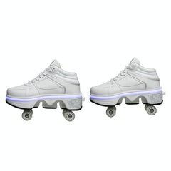 Versatile Double Row Rune Roller Skates - Size 39 - High-Top With Light (White)