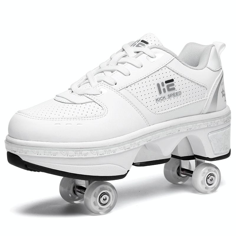 Versatile Double Row Rune Roller Skates - Size 39 - High-Top With Light (White)