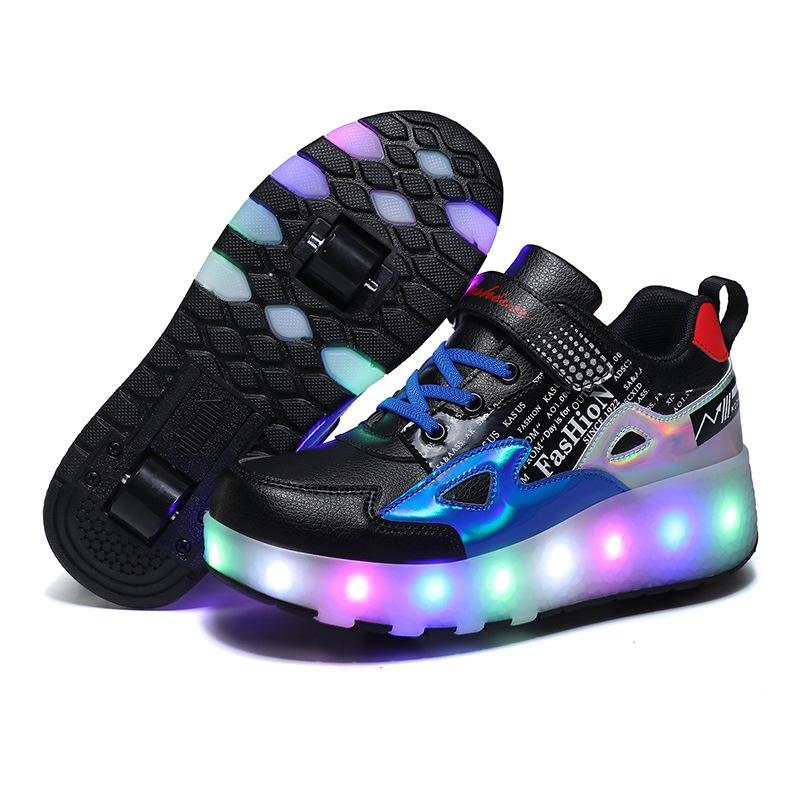 Rechargeable Light Skating Shoes for Kids - Size 32 Two-wheeled - Black And Red