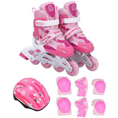 Flash Straight Row Roller Skating Shoes Suit for Kids and Adults - Medium Size - Pink