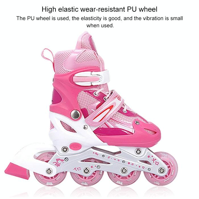 Flash Straight Row Roller Skating Shoes Suit for Kids and Adults - Medium Size - Pink