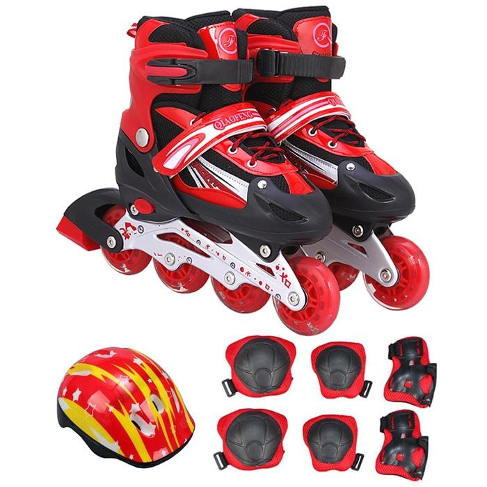 Flash Straight Row Roller Skating Shoes Suit for Kids and Adults - Medium Size - Pink
