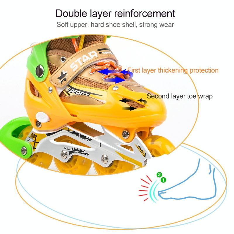Adjustable Kids Roller Skates Set - Flash Wheels Size m - Gold