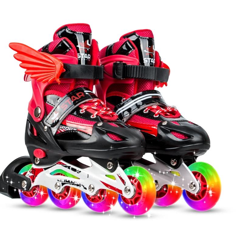 Adjustable Kids Roller Skates Set - Flash Wheels Size m - Blue