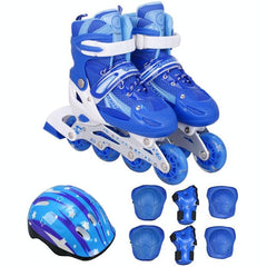 Flash Straight Row Roller Skating Shoes Suit for Kids and Adults - Medium Size - Blue