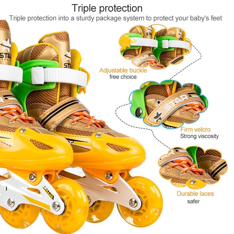 Adjustable Kids Roller Skates Set - Flash Wheels Size m - Red