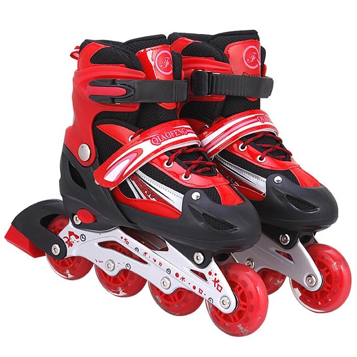 Flash Straight Row Roller Skating Shoes Suit for Kids and Adults - Medium Size - Red
