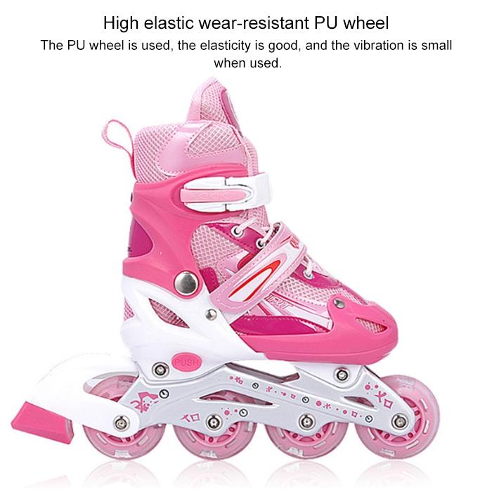 Flash Straight Row Roller Skating Shoes Suit for Kids and Adults - Medium Size - Red