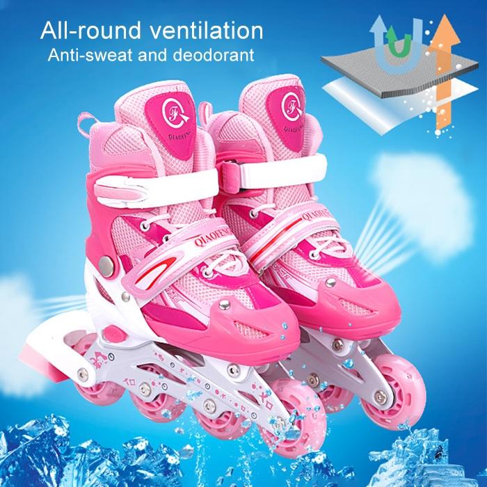 Flash Straight Row Roller Skating Shoes Suit for Kids and Adults - Medium Size - Red