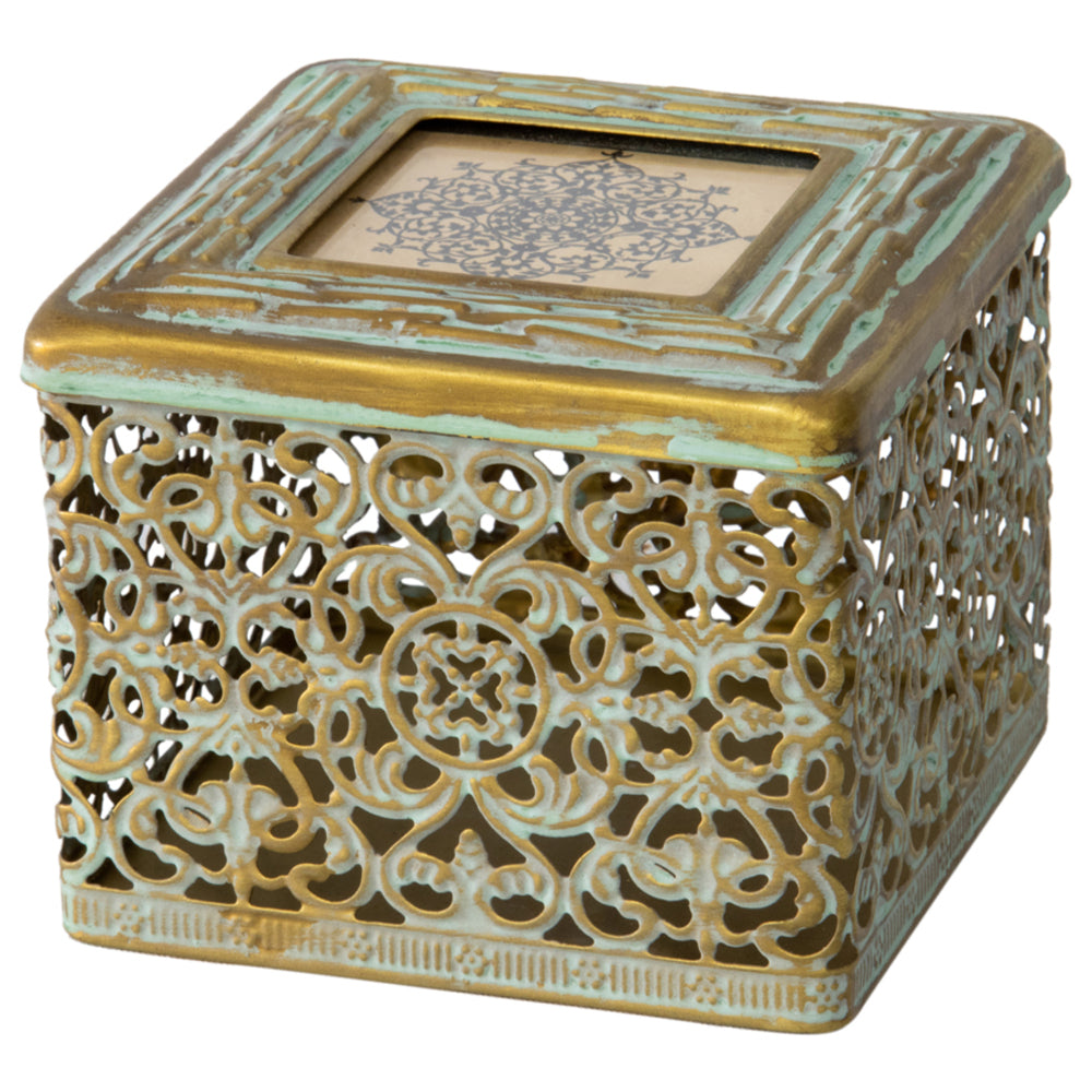 Ornate Square Trinket Box w Photo Lid 11cm