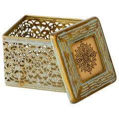 Ornate Square Trinket Box w Photo Lid 11cm
