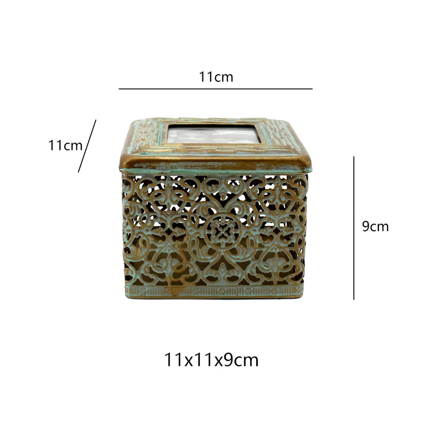 Ornate Square Trinket Box w Photo Lid 11cm